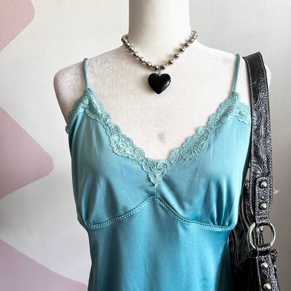 Vintage Blue Lace Babydoll Tank Top, Coquette Cottagecore Y2K 2000s Large - Picture 2 of 7